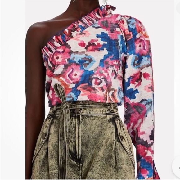 NWT Chufy brand "Alin" one shoulder floral ruffle top - Picture 3 of 8